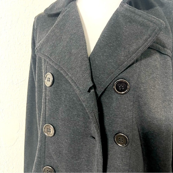 Miss Lili Juniors Med Charcoal Gray Double Breasted Peacoat Super Soft No Belt - Picture 2 of 7